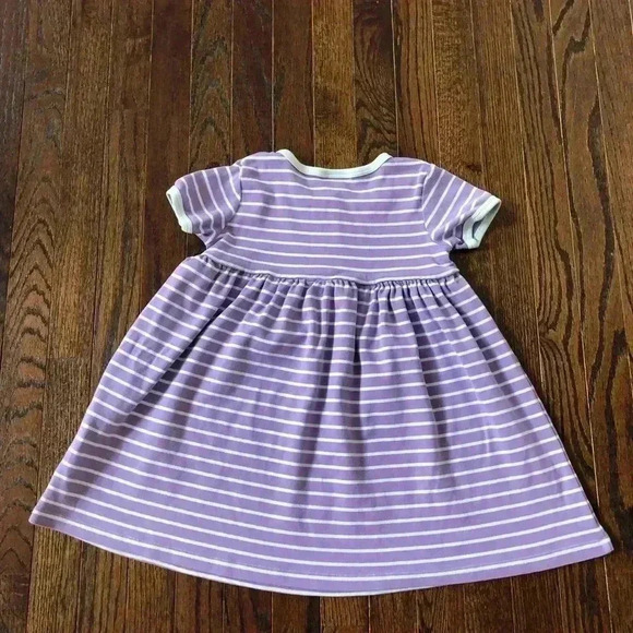 Hanna Andersson Girls 5 (110cm) Purple/Light Blue Striped Short Sleeve Dress - Picture 4 of 6